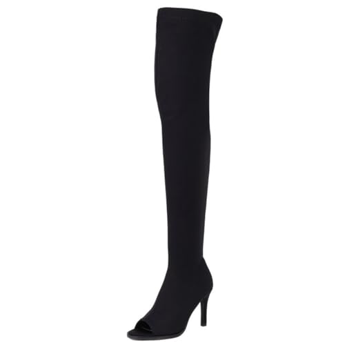 Ceciloroda Damen Overknee Stiefel Peep Toe Stiletto Stretch Thigh Hohe Stiefel Wildleder Pole Stripper Dance Heels Boots Black Size 38 von Ceciloroda