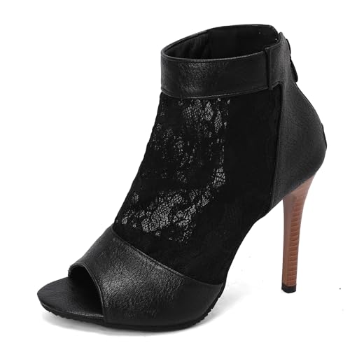 Ceciloroda Dressy Bootie Sandalen Peep Toe Stiletto für Damen Ankle Wrap Spitze Mesh Hochzeit Dance Party Heels Performance Schuhe Black Size 41 Ceciloroda Dressy Bootie Sandalen Peep Toe Stiletto für Damen Ankle Wrap Spitze Mesh Hochzeit Dance Party Heels Performance Schuhe Black Size 41 von Ceciloroda