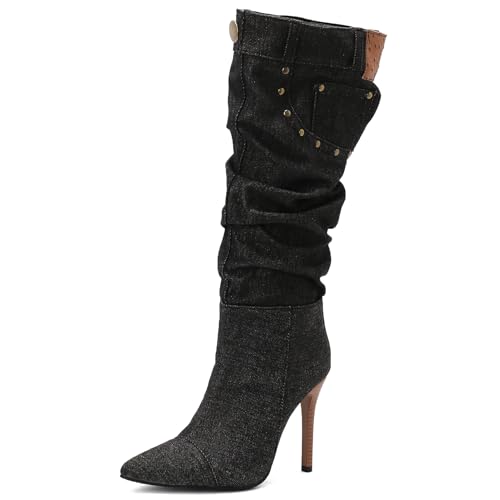 Ceciloroda Fancy Denim Dressy Stiefel Jeans Pants Slouch Stiletto Old Style Pointed Toe Fall Stiefel Pleated Jeans Party Heels Black Plus Size 48 Ceciloroda Fancy Denim Dressy Stiefel Jeans Pants Slouch Stiletto Old Style Pointed Toe Fall Stiefel Pleated Jeans Party Heels Black Plus Size 48 von Ceciloroda