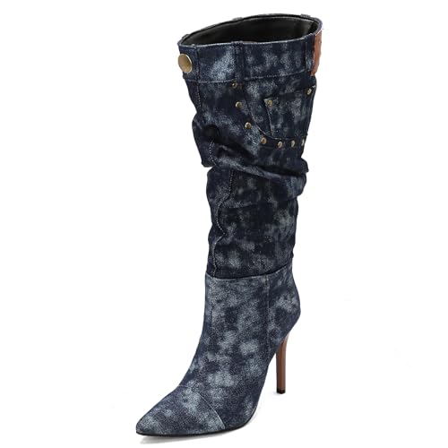 Ceciloroda Fancy Denim Dressy Stiefel Jeans Pants Slouch Stiletto Old Style Pointed Toe Fall Stiefel Pleated Jeans Party Heels Dark-Blue Plus Size 41 Ceciloroda Fancy Denim Dressy Stiefel Jeans Pants Slouch Stiletto Old Style Pointed Toe Fall Stiefel Pleated Jeans Party Heels Dark-Blue Plus Size 41 von Ceciloroda