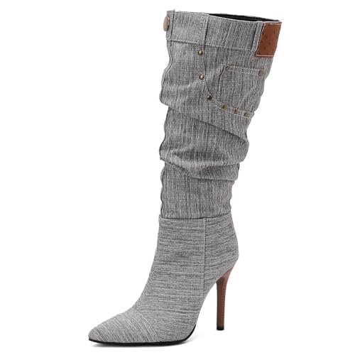 Ceciloroda Fancy Denim Dressy Stiefel Jeans Pants Slouch Stiletto Old Style Pointed Toe Fall Stiefel Pleated Jeans Party Heels Grey Plus Size 39 Ceciloroda Fancy Denim Dressy Stiefel Jeans Pants Slouch Stiletto Old Style Pointed Toe Fall Stiefel Pleated Jeans Party Heels Grey Plus Size 39 von Ceciloroda
