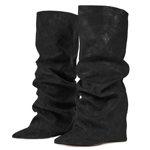 Ceciloroda Fold Over Stiefel Slouch Block Heels Dressy Kniestiefel für Damen Shark Stiefel Pointed Toe Wide Calf Pull on Pleated Fall Schuhe Black Size 45 Ceciloroda Fold Over Stiefel Slouch Block Heels Dressy Kniestiefel für Damen Shark Stiefel Pointed Toe Wide Calf Pull on Pleated Fall Schuhe Black Size 45 von Ceciloroda