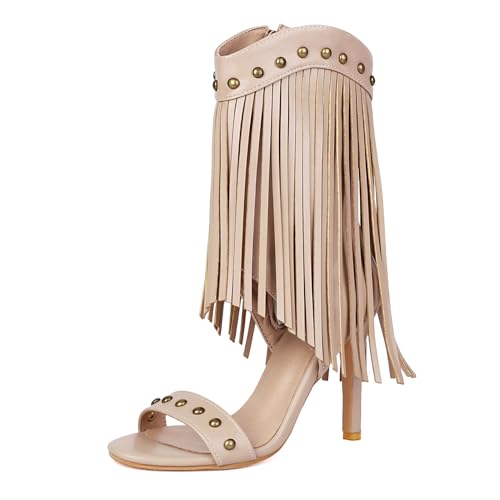 Ceciloroda Franse Sandalen Stiletto für Damen Ankle Wrap Open Toe Quasten Dressy Schuhe Western Party Heels Studed Performance Schuhe Apricot Size 40 Ceciloroda Franse Sandalen Stiletto für Damen Ankle Wrap Open Toe Quasten Dressy Schuhe Western Party Heels Studed Performance Schuhe Apricot Size 40 von Ceciloroda