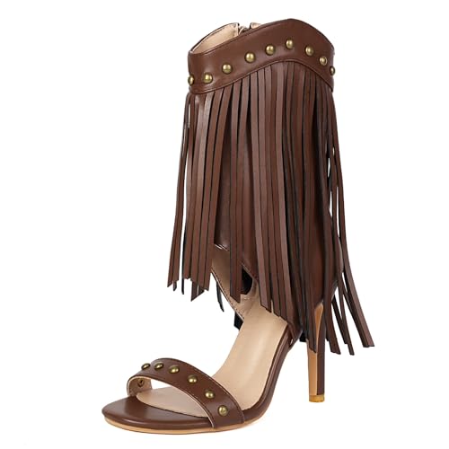Ceciloroda Franse Sandalen Stiletto für Damen Ankle Wrap Open Toe Quasten Dressy Schuhe Western Party Heels Studed Performance Schuhe Brown Size 42 Ceciloroda Franse Sandalen Stiletto für Damen Ankle Wrap Open Toe Quasten Dressy Schuhe Western Party Heels Studed Performance Schuhe Brown Size 42 von Ceciloroda