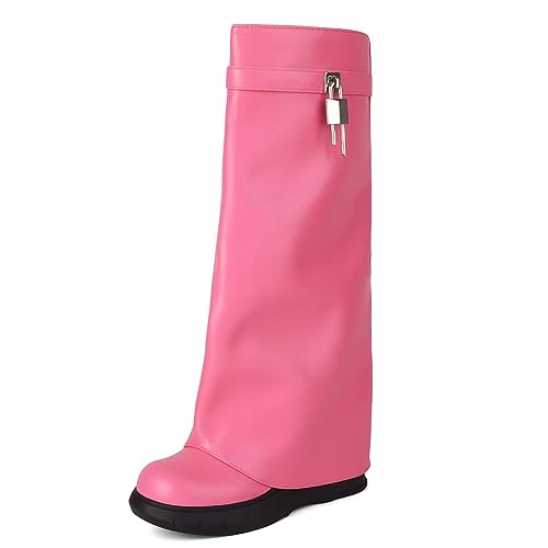 Ceciloroda Keilabsatz Fold Over Stiefel Knee High Plateau Shark Stiefel Wide Calf Covered Trousers Botas Mujer Zipper Pink Size 36 Ceciloroda Keilabsatz Fold Over Stiefel Knee High Plateau Shark Stiefel Wide Calf Covered Trousers Botas Mujer Zipper Pink Size 36 von Ceciloroda