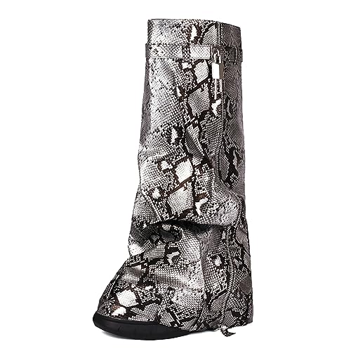 Ceciloroda Keilabsatz Fold Over Stiefel Knee High Plateau Shark Stiefel Wide Calf Distressed Trousers Botas Pleated Animal Print Snake Size 43 Ceciloroda Keilabsatz Fold Over Stiefel Knee High Plateau Shark Stiefel Wide Calf Distressed Trousers Botas Pleated Animal Print Snake Size 43 von Ceciloroda