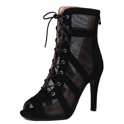 Damen Gladiator Sandalen Atmungsaktiv Dance Heels Strappy Peep Toe Schnüren Zipper Burju Dance Heels Class Schuhe Stiletto Black Size 40 von Ceciloroda