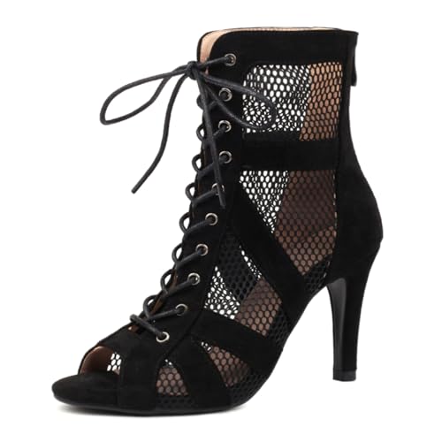Damen Gladiator Sandalen Atmungsaktiv Dance Heels Strappy Peep Toe Schnüren Zipper Burju Dance Heels Class Schuhe Stiletto Wildleder Black Size 40 von Ceciloroda