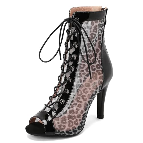 Damen Mesh Heels Gladiator Sandalen Stiletto Peep Toe Sommer Stiefeletten for Burju Dance Class Schnüren Cocktail Party Cage Performance Schuhe Black Size 38 von Ceciloroda