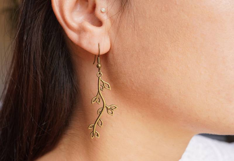 Bronze/Silber Blatt Ohrringe Bronze Schmuck Boho von CecylDesign
