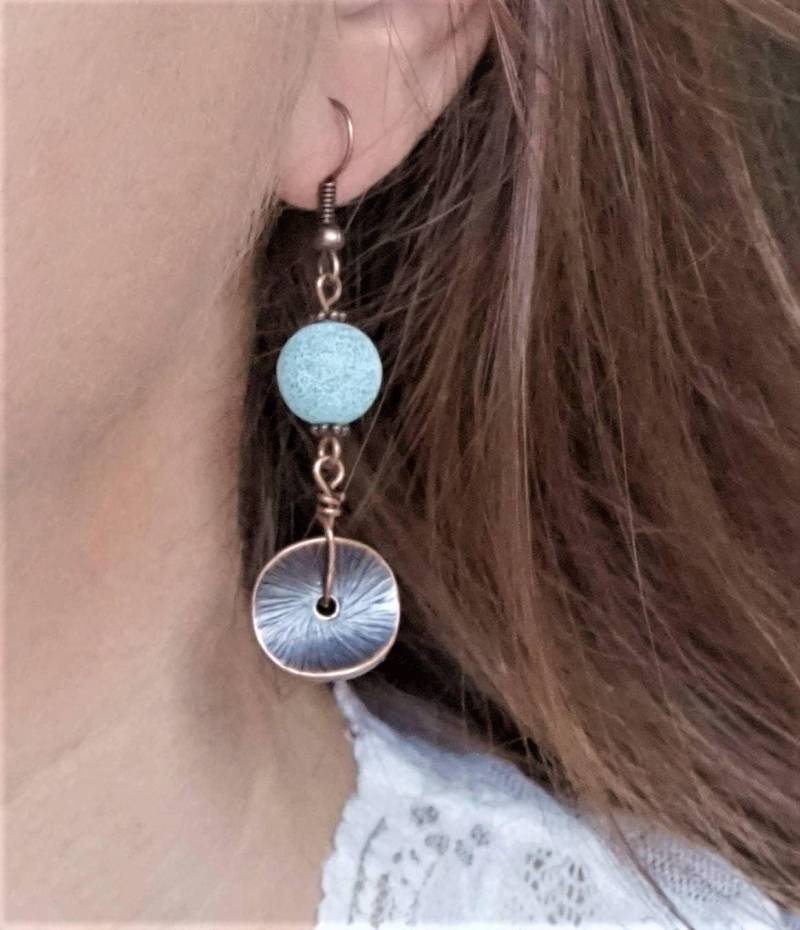 Rotkupfer Münzen Achat Ohrringe Boho Festival von CecylDesign