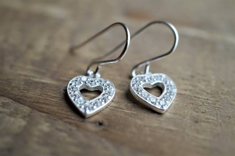Sterling Silber Zirkonia Ohrringe Sternschmuck Herz Geschenk von CecylDesign