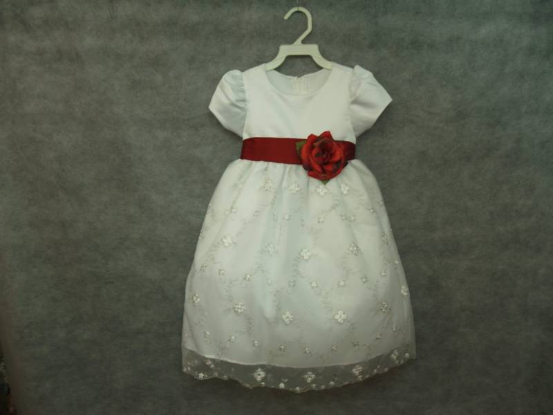 Rot Weißes Kleid Mädchen Größen 12M, 18M, 2T, 4T, White Mit Roten Blumenmädchenkleidern von CecysChildren