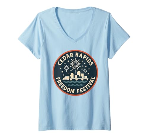 Damen Cedar Rapids Freedom Festival Shirt Retro Feuerwerk USA T-Shirt mit V-Ausschnitt Damen Cedar Rapids Freedom Festival Shirt Retro Feuerwerk USA T-Shirt mit V-Ausschnitt von Cedar Rapids Festival Tee Shirts for Patriots