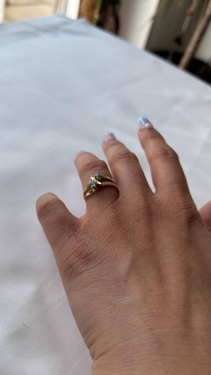 14 K Goldring 60Ies Vintage Retro Style Gelbgold Solid Gold 585 14K Mit Edelsteinen Größe 54 N 6, 75 von Cedita