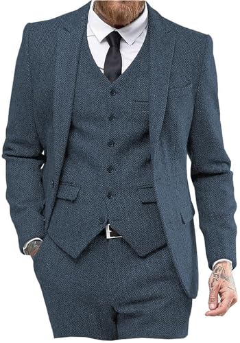 Herren Tweed Fischgräten-Anzug, Hochzeitsanzug, Abschlussball, Smoking, 3-teiliges Spitzenkleid, Light Navy, 58 Herren Tweed Fischgräten-Anzug, Hochzeitsanzug, Abschlussball, Smoking, 3-teiliges Spitzenkleid, Light Navy, 58 von Ceehuteey