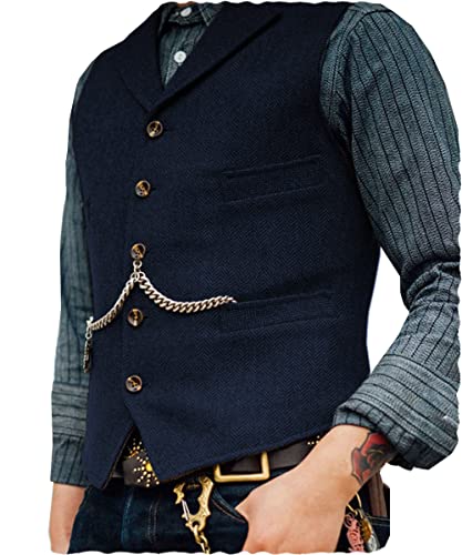 Herren-Weste, klassisch, aus Wolle, Tweed, lässig, ärmellos, Fischgrätenmuster - Blau - XXX-Large Herren-Weste, klassisch, aus Wolle, Tweed, lässig, ärmellos, Fischgrätenmuster - Blau - XXX-Large von Ceehuteey