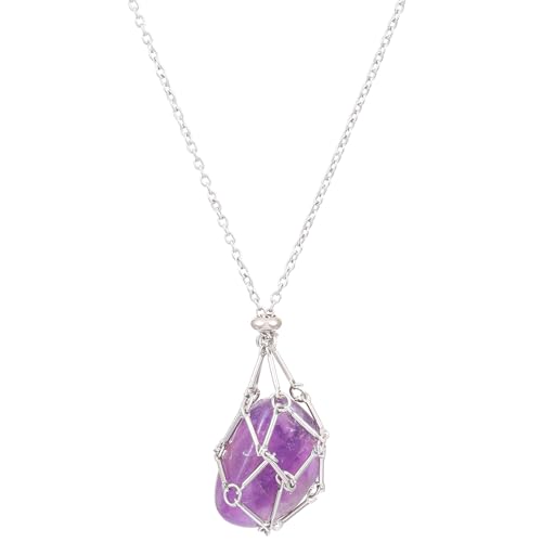 Ceeyoll Amethyst Kette Netztaschen Kristallhalskette Quarzkristallstein Halskettenseil Austauschbare Kristall Steine Amethyst Mesh Halskette Geeignet Für Versammlungen Partys Geburtstage von Ceeyoll