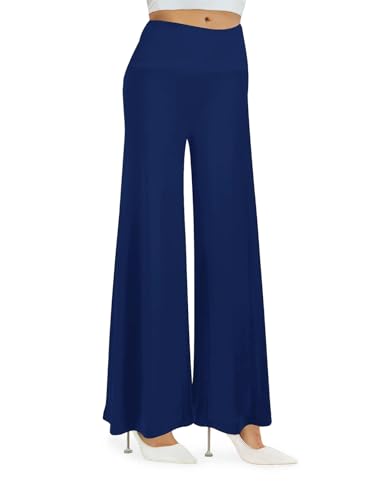 Cegerne Damen Stretch Weite Bein Palazzo Lounge High Waist Hosen Anzughose, Blau, L von Cegerne