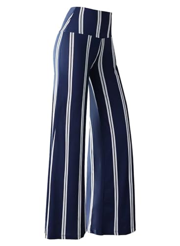 Cegerne Damen Stretch Weite Bein Palazzo Lounge High Waist Hosen Anzughose, Blauer Streifen, XL von Cegerne