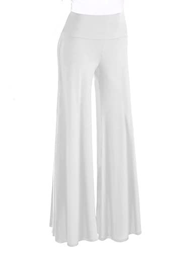 Cegerne Damen Palazzo Hose Elegant Weite Bein Marlenehose High Waist Stretch Hosenrock Lang Sommerhose, Weiß, S von Cegerne