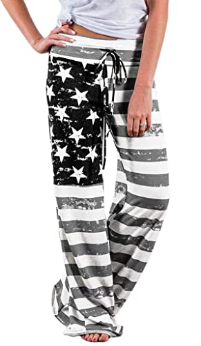 Cegerne Damen Yogahose Stretch Pyjamahose Schlafanzughose Lang Lounge Freizeithose Weite Bein Palazzo Bequeme Haushose Schlafhose, Graue Flagge-0, S Cegerne Damen Yogahose Stretch Pyjamahose Schlafanzughose Lang Lounge Freizeithose Weite Bein Palazzo Bequeme Haushose Schlafhose, Graue Flagge-0, S von Cegerne