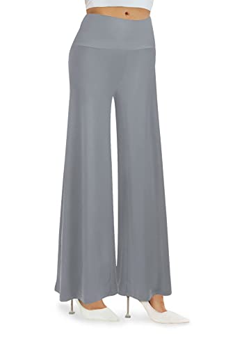 Cegerne Damen Stretch Weite Bein Palazzo Lounge High Waist Hosen Anzughose, Grau, L von Cegerne