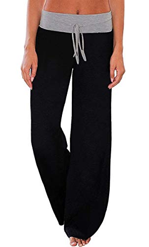 Cegerne Damen Yogahose Stretch Freizeithose Bequeme Pyjamahose Schlafanzughose Lang Leichte Lounge Hose Relaxhose Sommerhose Weites Bein, Schwarz-1, XL von Cegerne