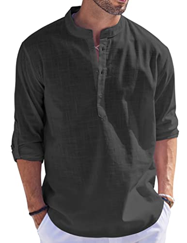 Cegerne Hemd Herren Langarm Leinenhemd Baumwolle Henley Shirt Casual Regular Fit Sommerhemd Freizeithemd Men Shirts, Schwarz, S Cegerne Hemd Herren Langarm Leinenhemd Baumwolle Henley Shirt Casual Regular Fit Sommerhemd Freizeithemd Men Shirts, Schwarz, S von Cegerne