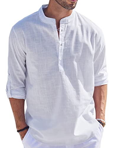 Cegerne Hemd Herren Langarm Leinenhemd Baumwolle Henley Shirt Casual Regular Fit Sommerhemd Freizeithemd Men Shirts, Weiß, M Cegerne Hemd Herren Langarm Leinenhemd Baumwolle Henley Shirt Casual Regular Fit Sommerhemd Freizeithemd Men Shirts, Weiß, M von Cegerne