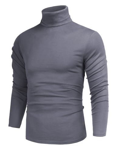 Cegerne Herren Rollkragenpullover Slim Fit Langarmshirts Rollkragen Pullover Turtleneck Sweater Unterzieh Basic Shirt Elastisch Männer, Dunkelgrau, L von Cegerne