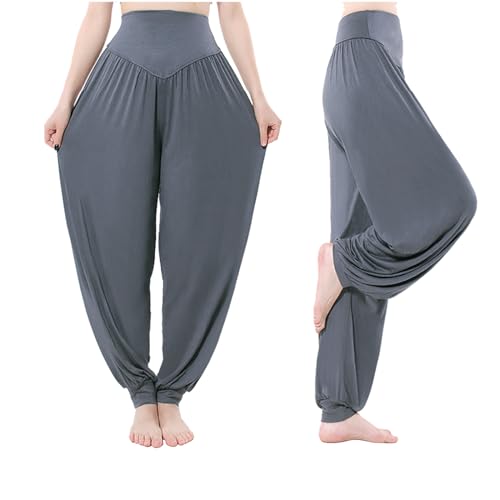 Cegerne Modal Harem Yoga Pilates Tanz Hosen Super Weich Pumphose Spandex Pluderhose Aladinhose, Dunkelgrau, L von Cegerne