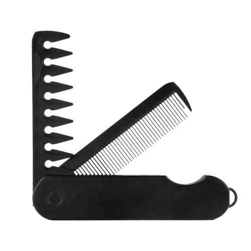 2-in-1 Faltbarer Taschenkamm für Männer, tragbarer Reisekamm mit feiner Zahnung & breitem Zahn-Design, schwarze Kunststoff-Styling-Haarbürste für das tägliche Haar, Bart-Schnurrbart-Pflege mit von Cehoo
