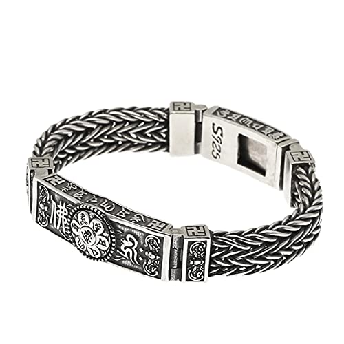 Sterling SilberArmbandArmbandVerstellbarSterling Silber Armreif Neues Silberarmband Herren Buddhismus Sieben-Sterne-Plattenspieler Sechs-Charakter-Mantra Handgewebte Kette Ethno-Stil Geschenke for Fra von CekoCk
