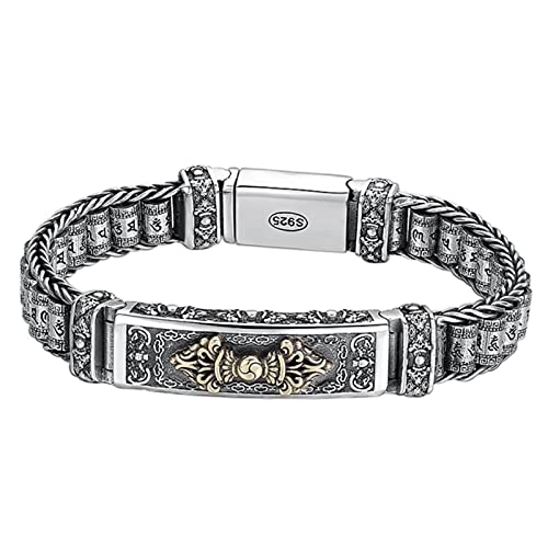 Sterling SilberArmbandArmbandVerstellbarSterling Silber Armreif Neues Silberarmband Herren-Persönlichkeitsstil Retro Kreativ Handgewebte Mantra-Fass-Perlenkette mit sechs Zeichen als Geschenk for den von CekoCk