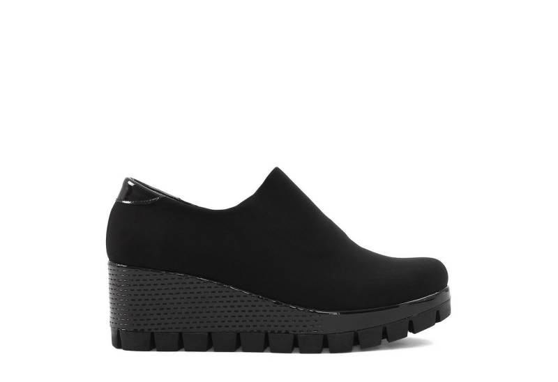 Celal Gültekin Plateau Sneaker Damen Slip-On Schwarz – Keilabsatz Damen Schuhe Keilsneaker Ohne Schnürsenkel, dicke Sohle, leicht für Sommer & Frühling, Schwarz von Celal Gültekin