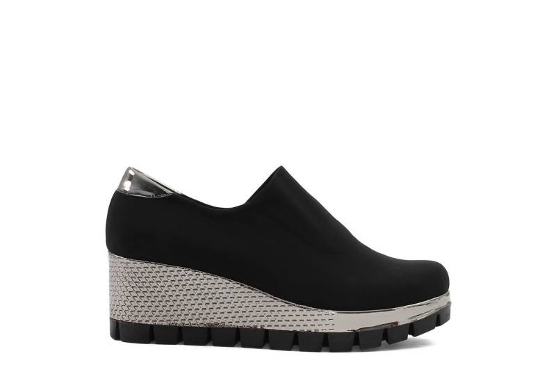 Celal Gültekin Plateau Sneaker Damen Slip-On Schwarz – Keilabsatz Damen Schuhe Keilsneaker Metallic-Keilabsatz, Slip-On, elastisch, Profilsohle, Schwarz von Celal Gültekin