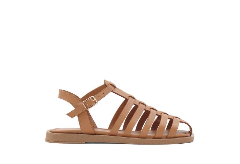Celal Gültekin Riemchensandalen Damen Sommer aus Leder mit geflochtenem Riemen Römersandale Ledersandalette in Hellbraun mit flacher Sohle und Knöchelriemen von Celal Gültekin