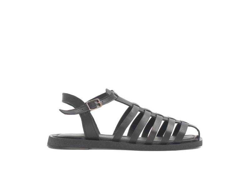 Celal Gültekin Riemchensandalen Damen Sommer aus Leder mit geflochtenem Riemen Römersandale Ledersandalette in Schwarz mit flacher Sohle und Knöchelriemen von Celal Gültekin