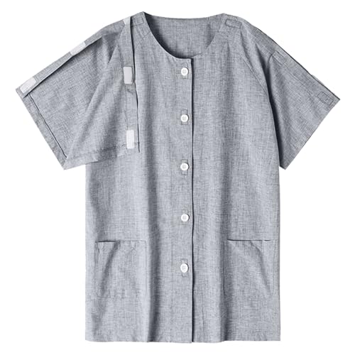 Celanisai Herren Shirt nach Schulteroperationen Reha Hemd Snap Open Tearaway Tops Abreißbar Kurzärmlig Vollständig Offene Seite Druckknopf Dialyse Chemo Kleidung Basic Krankenhauskittel von Celanisai