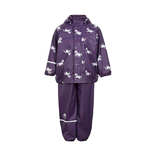 CeLaVi Mädchen Regen-Set mit Futter Regenjacke und Regenhose Wasserdicht 5000mm (Purple Plumerina, 80) von Celavi