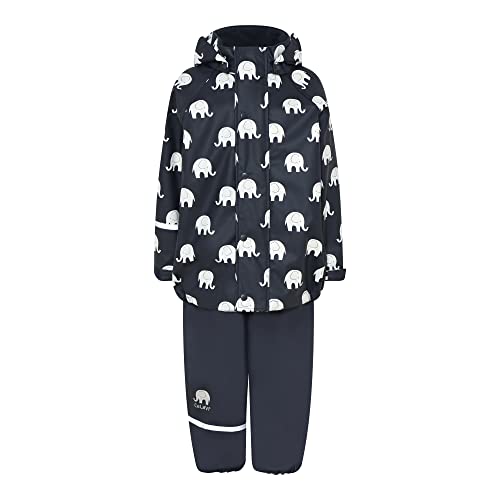 CeLaVi Unisex Kids Rainwear Set Elephant AOP-PU Regenset, Dark Navy, 120 von Celavi