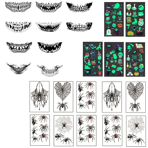 Halloween Mund Tattoo Skull Mund Gesichtsaufkleber Aufkleber Wasserdichte Temporäre Tattoos Mit Narben Tattoo für Horror Halloween (Vielfältig 2) von Celawork