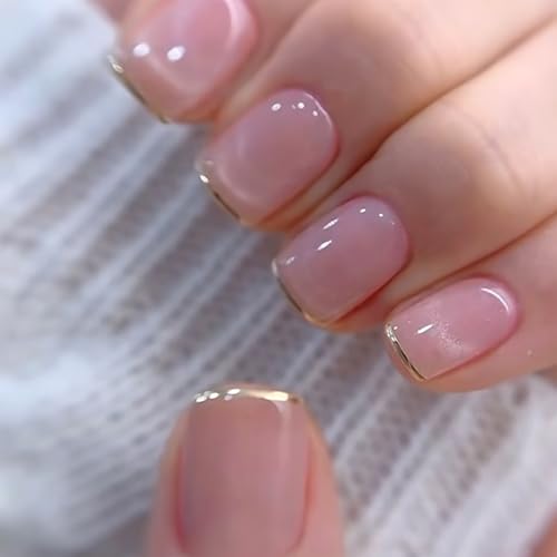 Celblisora 24 Stück Nude Pink Press on Nails,Kurze,Quadratische Kunstnägel mit French Tip,Acrylkleber auf dem Nagel,Vollständige Abdeckung,Künstlicher Aufklebnagel für Frauen von Celblisora
