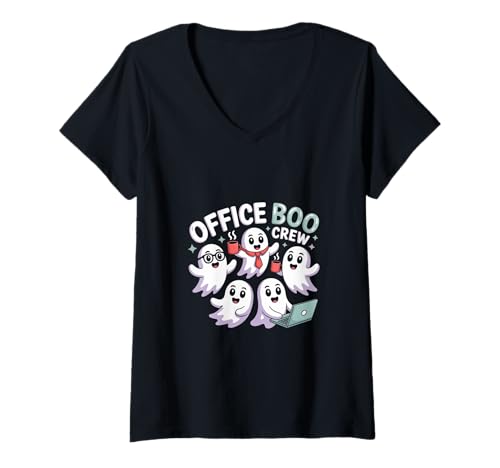 Damen Office Boo Crew Cute Ghost Halloween-Team-T-Shirts T-Shirt mit V-Ausschnitt Damen Office Boo Crew Cute Ghost Halloween-Team-T-Shirts T-Shirt mit V-Ausschnitt von Celebrate halloween party tees for work crew