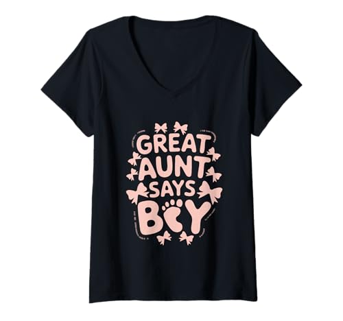 Damen Great Aunt Says Boy Babyparty-Überraschung T-Shirt mit V-Ausschnitt Damen Great Aunt Says Boy Babyparty-Überraschung T-Shirt mit V-Ausschnitt von Celebrating Family Great Aunts Love