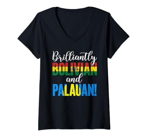 Damen Brillant bolivianische und palauische gemischte Nationalitäten T-Shirt mit V-Ausschnitt von Celebrating Mixed Nationalities Bolivian Palauan