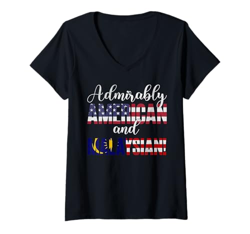 Damen Bewundernswert amerikanische und malaysische gemischte Nationalitäten T-Shirt mit V-Ausschnitt von Celebrating Mixed Nationalities Heritage