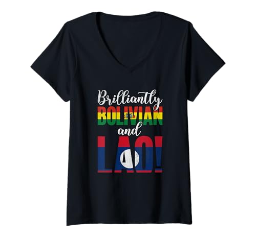 Damen Brillant bolivianische und laotische gemischte Nationalitäten T-Shirt mit V-Ausschnitt von Celebrating Mixed Nationalities Unity Pride