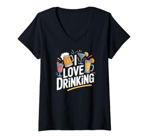 Damen I Love Drinking Fun Getränke-Humor T-Shirt mit V-Ausschnitt Damen I Love Drinking Fun Getränke-Humor T-Shirt mit V-Ausschnitt von Celebration Enthusiast Fun Spirits